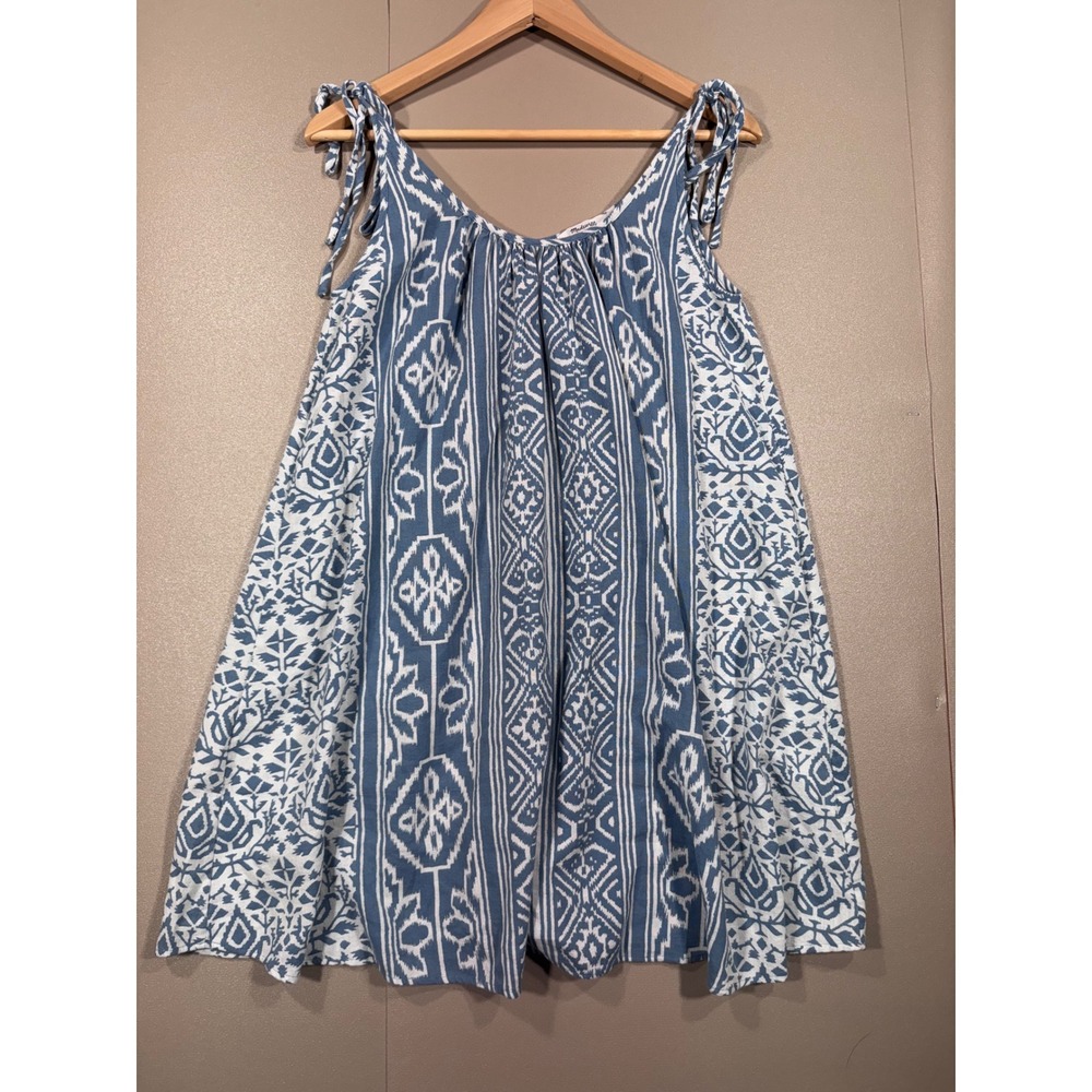 Madewell Blue White Ikat Tile Print Tie Shoulder Trapeze Dress XS